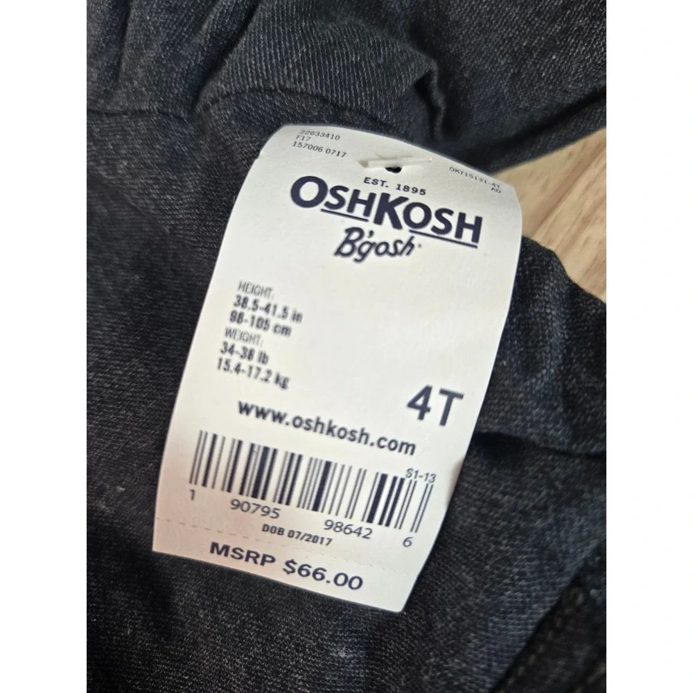 OshKosh Bgosh Boys Grey Double Breasted Pea Coat Faux Shearling Collar 4T NEW